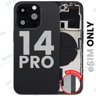 Châssis pour Apple iPhone 14 Pro (version US, origine d'occasion — grade A, noir sidéral) — Coque arrière avec petites pièces