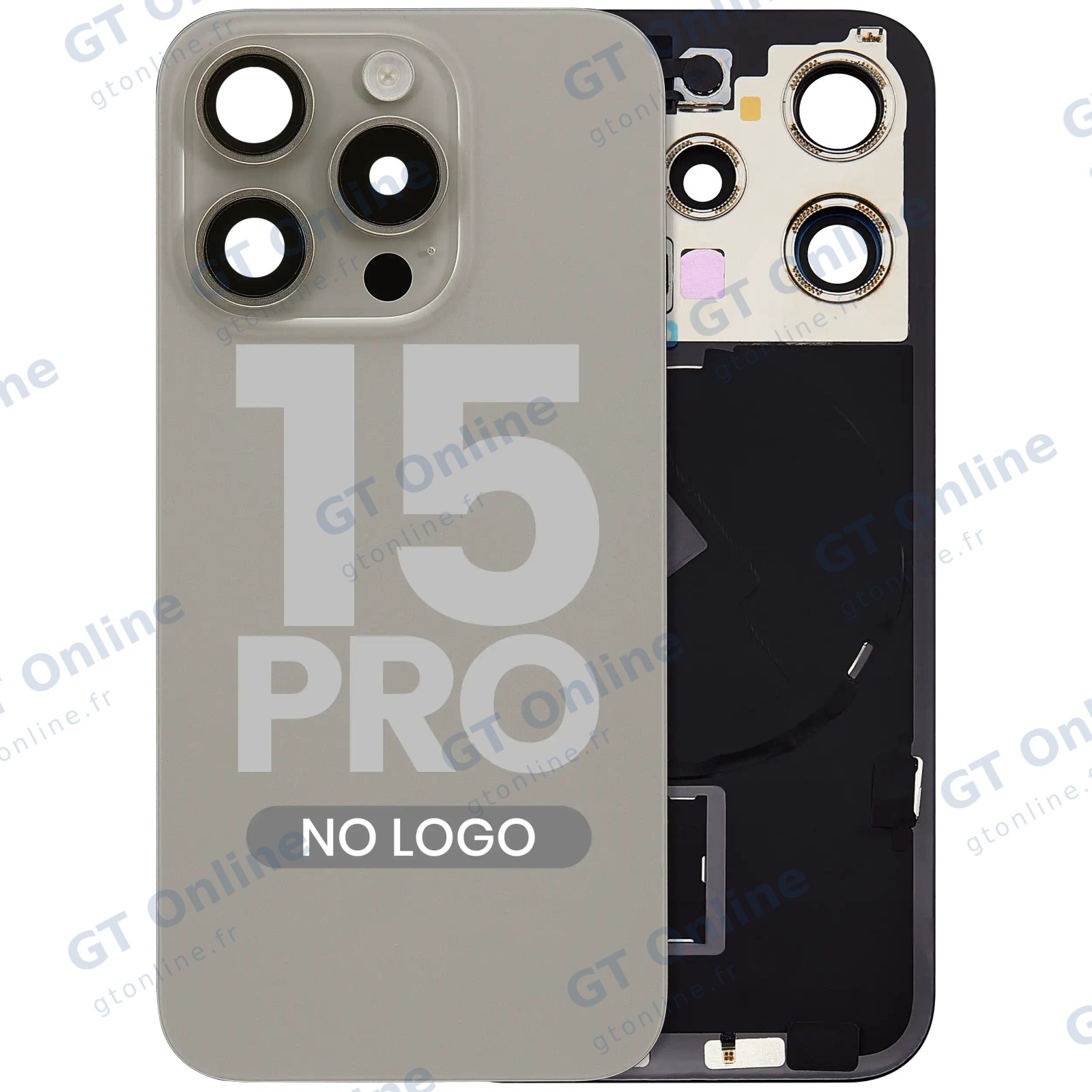Vitre arrière pour Apple iPhone 15 Pro (sans logo, compatible, titane naturel) — réf. 107082130571