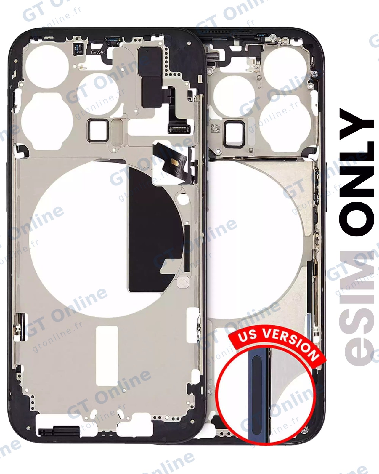 Châssis pour Apple iPhone 15 Pro (version US, origine d'occasion — grade B, Blue Titanium)