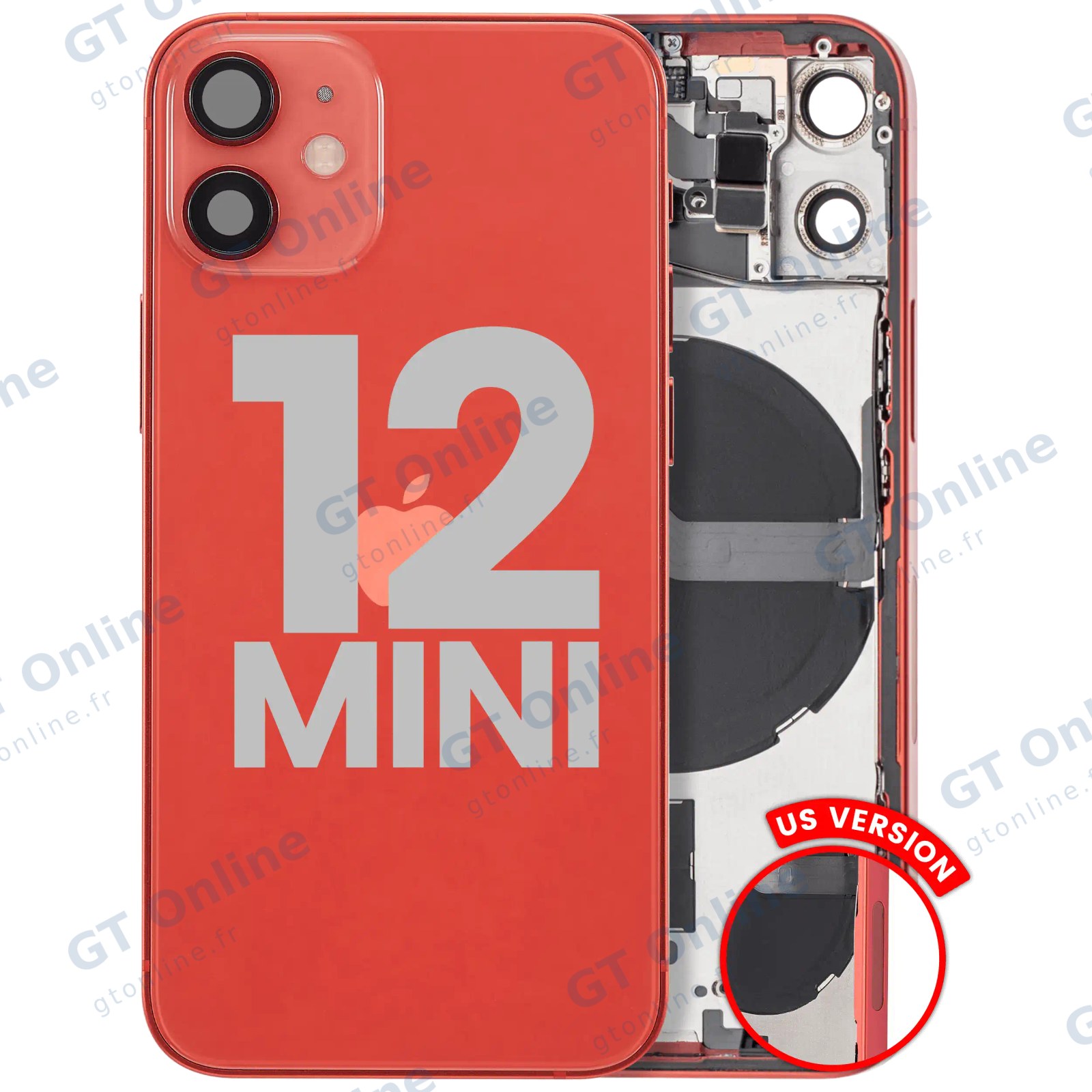 Châssis pour Apple iPhone 12 Mini (version US, origine d'occasion — grade A, rouge)