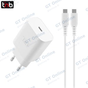 Chargeur Secteur USB-C T'nb 20W + Câble USB-C vers USB-C 1m CHPDTC20 Blanc