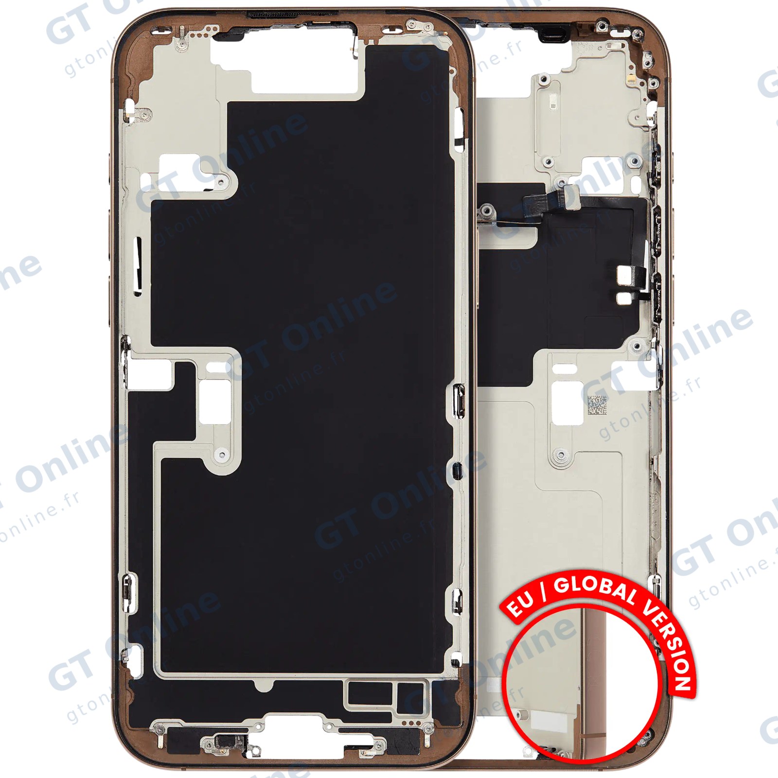 Châssis pour Apple iPhone 16 Pro Max (version EU, origine d'occasion — grade B, titane sable) — Châssis central avec petites pièces