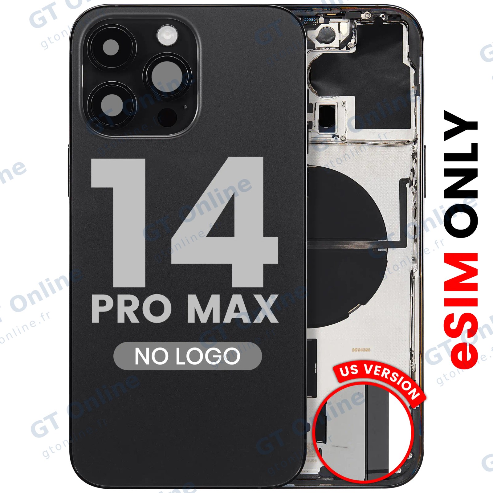 Châssis pour Apple iPhone 14 Pro Max (version US, compatible premium, noir sidéral)