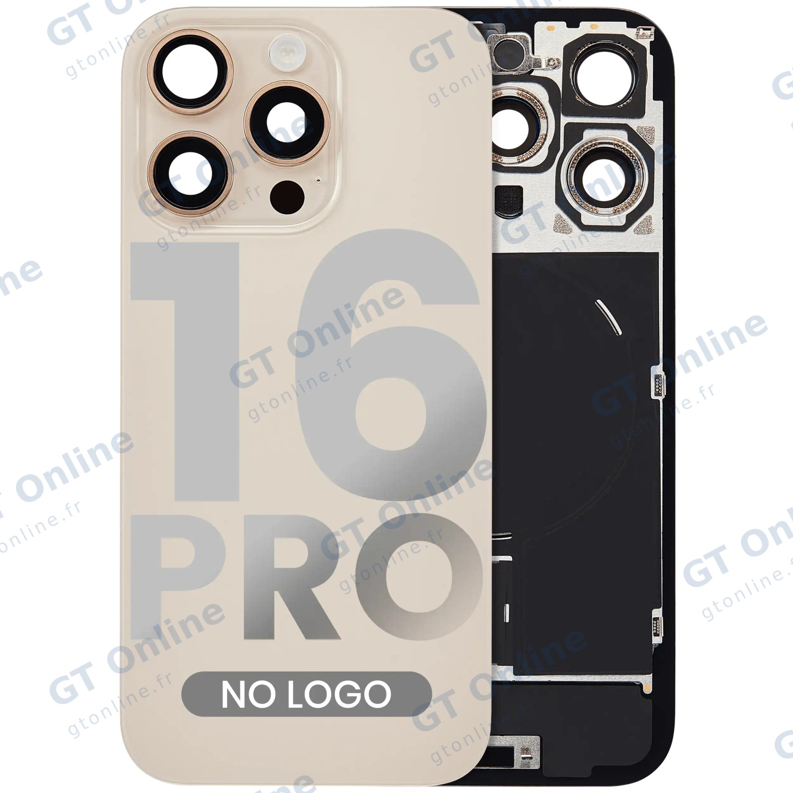 Vitre arrière pour Apple iPhone 16 Pro (sans logo, compatible, titane sable) — réf. 107082113897