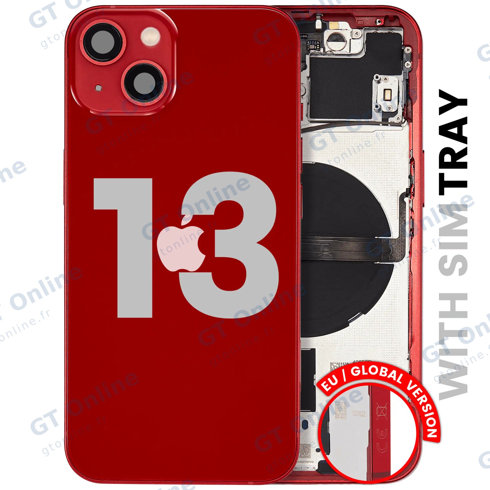 Châssis pour Apple iPhone 13 (version EU, origine d'occasion — grade B, rouge) — Coque arrière avec petites pièces
