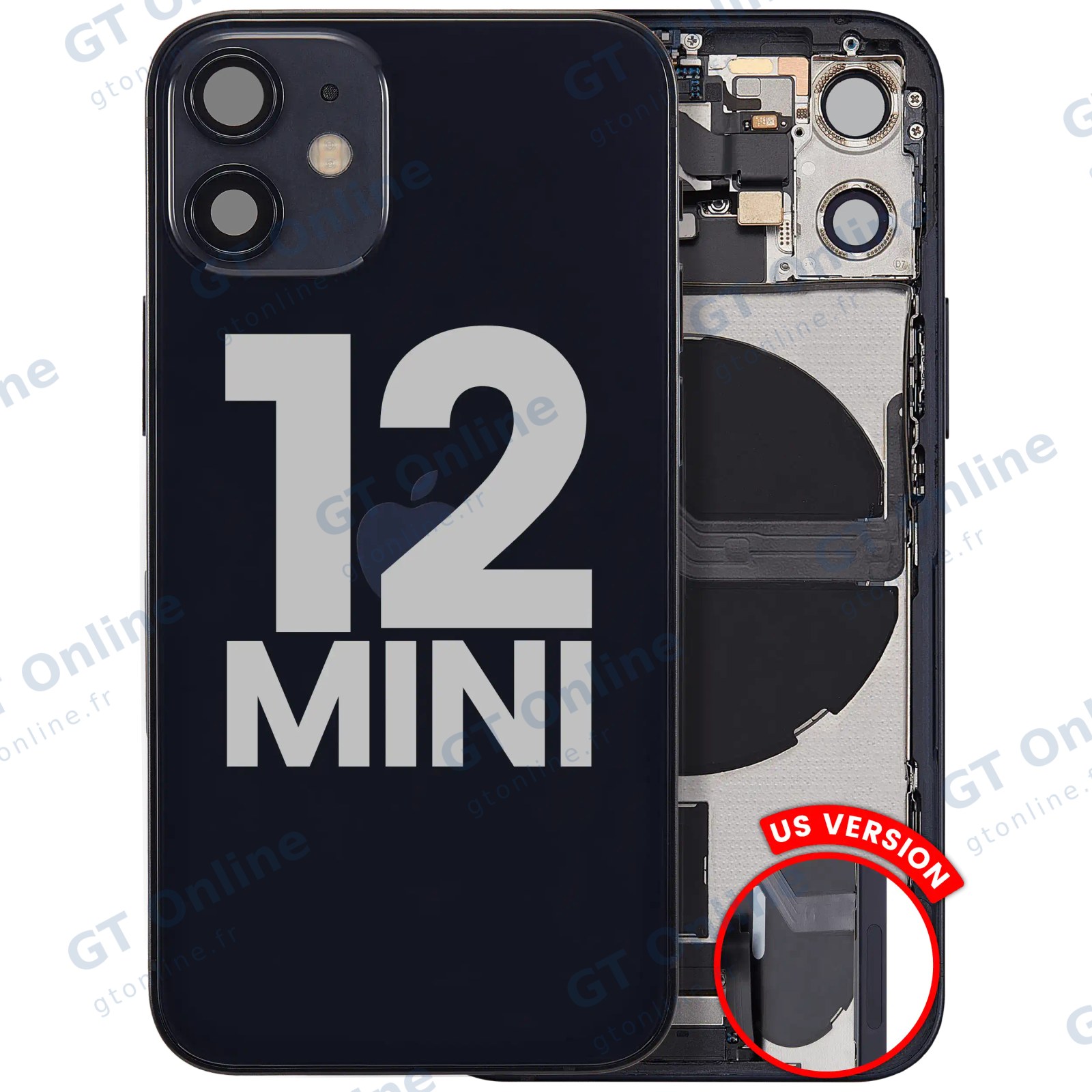 Châssis pour Apple iPhone 12 Mini (version US, origine d'occasion — grade A, noir)
