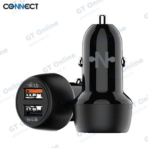 Chargeur Allume-Cigare CONNECT (2x USB QC3.0 2.4A) Noir