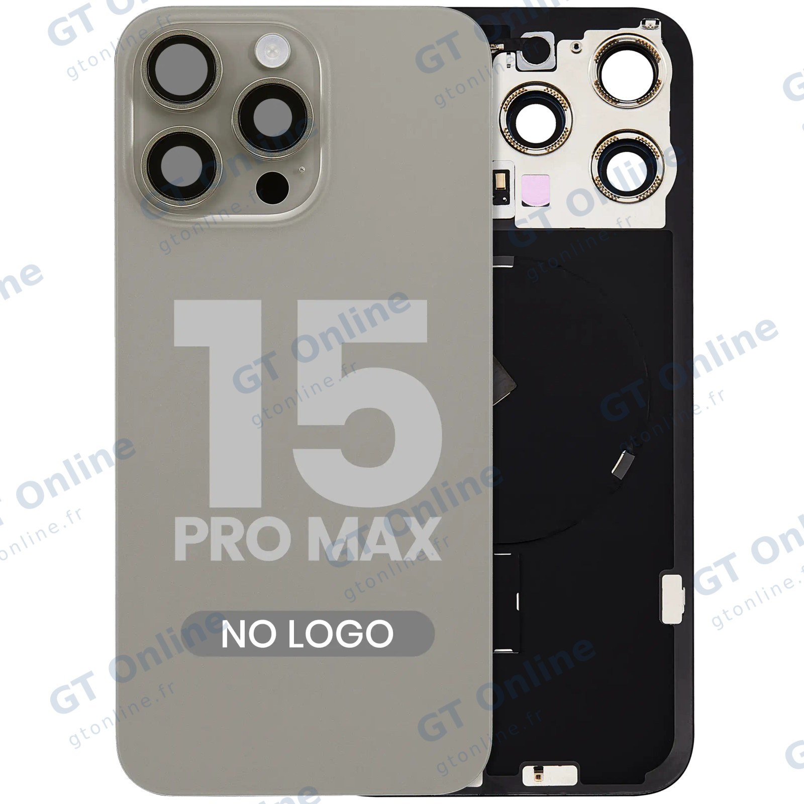 Vitre arrière pour Apple iPhone 15 Pro Max (sans logo, compatible, titane naturel) — réf. 107082130575