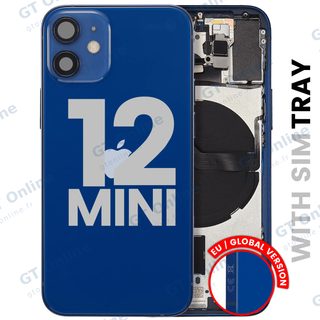 Châssis pour Apple iPhone 12 Mini (version EU, origine d'occasion — grade B, bleu) — Coque arrière avec petites pièces