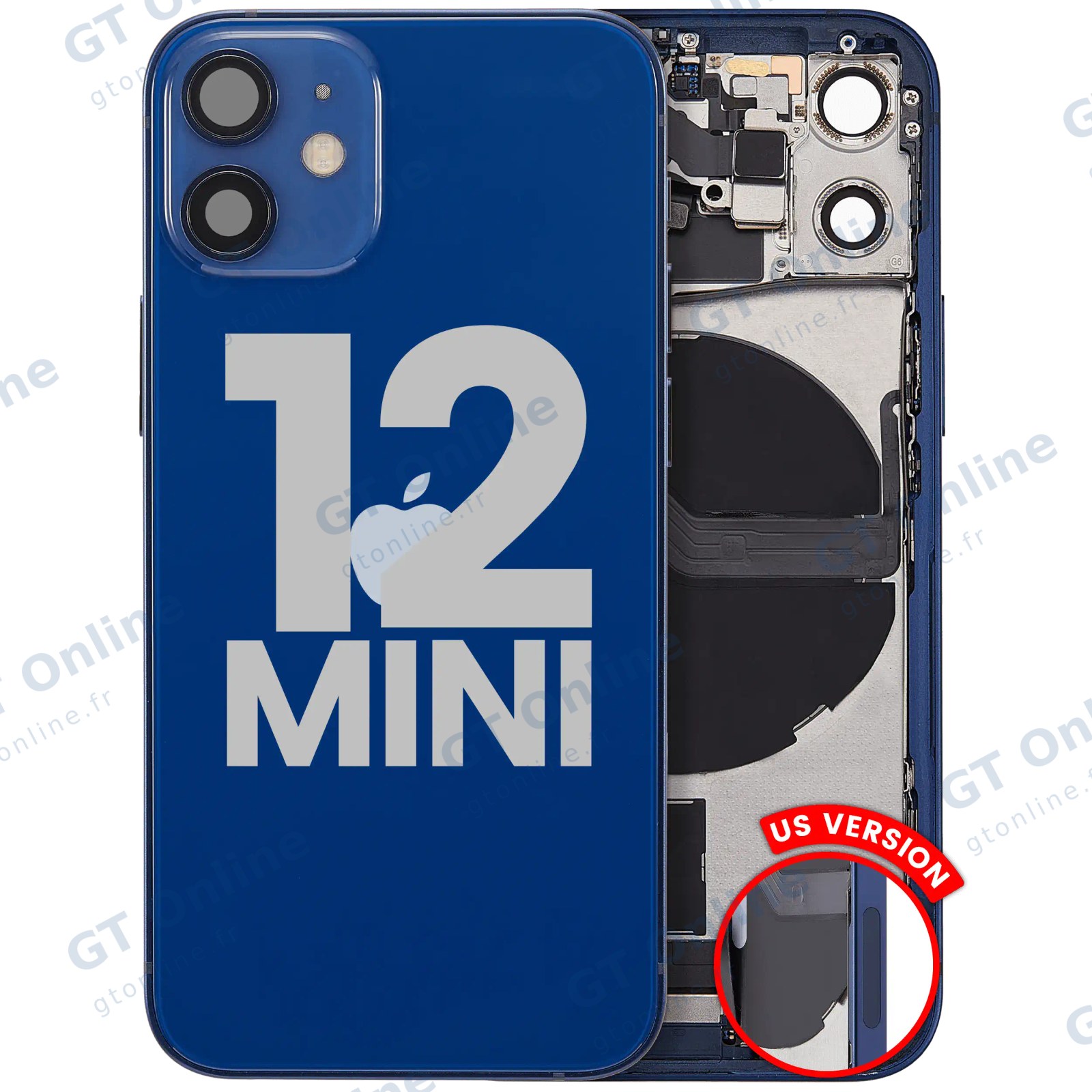 Châssis pour Apple iPhone 12 Mini (version US, origine d'occasion — grade B, bleu)