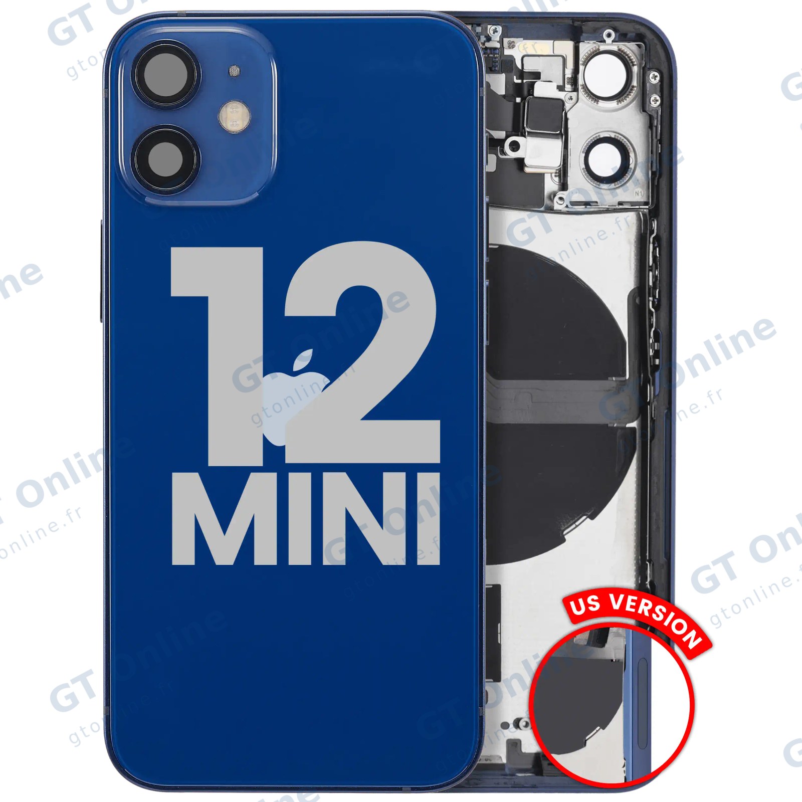 Châssis pour Apple iPhone 12 Mini (version US, origine d'occasion — grade B, bleu)
