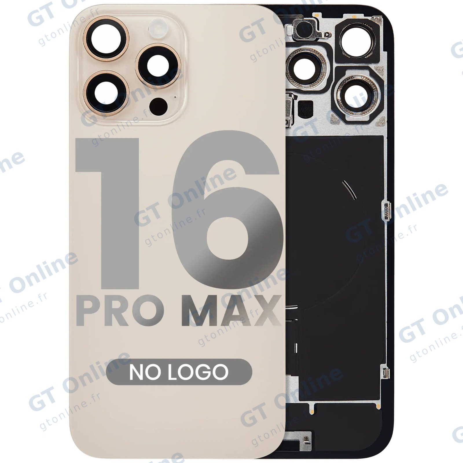 Vitre arrière pour Apple iPhone 16 Pro Max (sans logo, compatible, titane sable) — réf. 107082113910