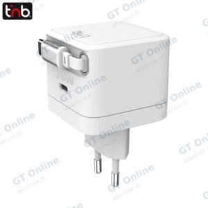 Chargeur Secteur USB-C T'nb CHGAN35RTC avec Câble Rétractable 35W Blanc