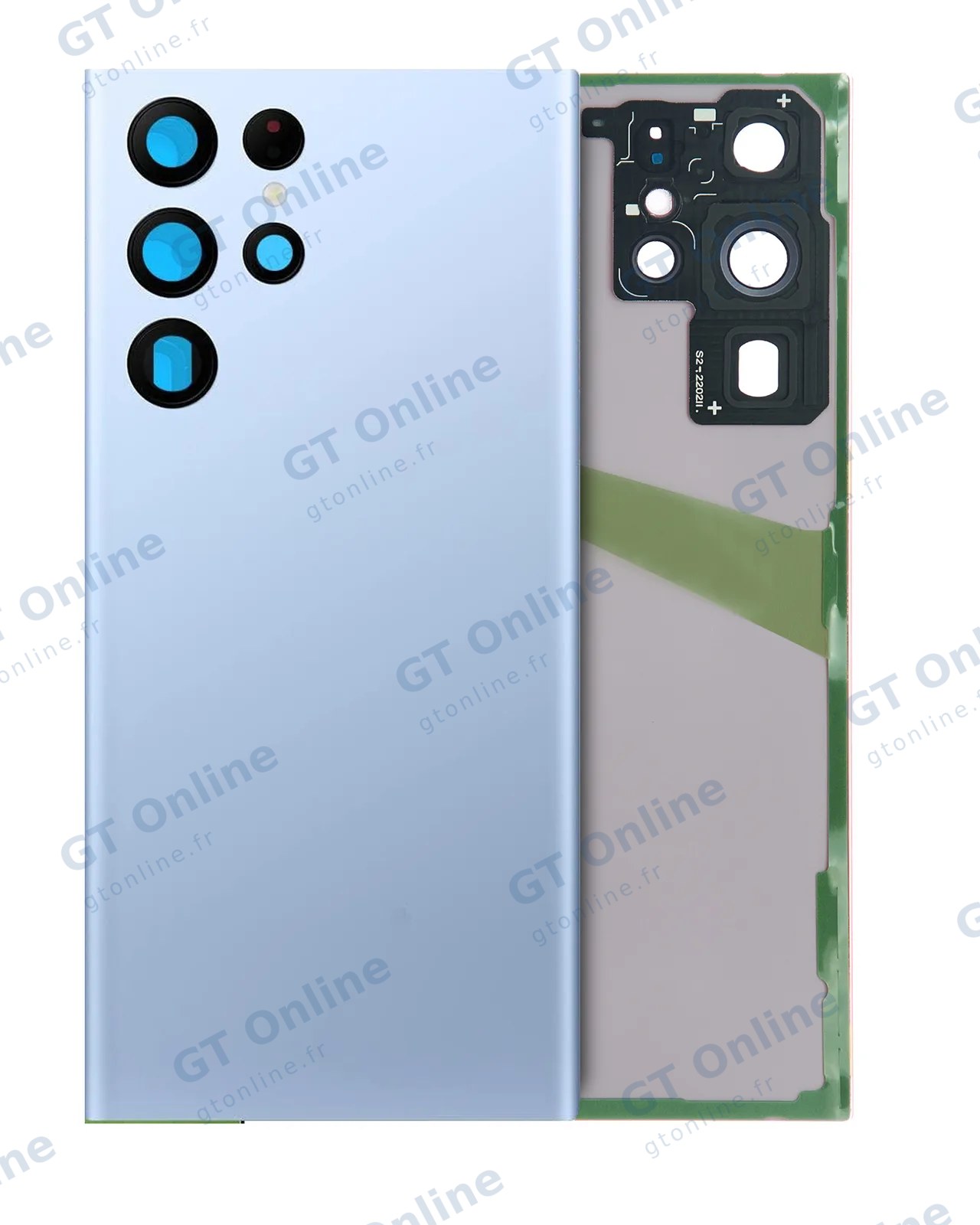Vitre arrière pour Samsung Galaxy S22 Ultra (pack service origine, bleu ciel)