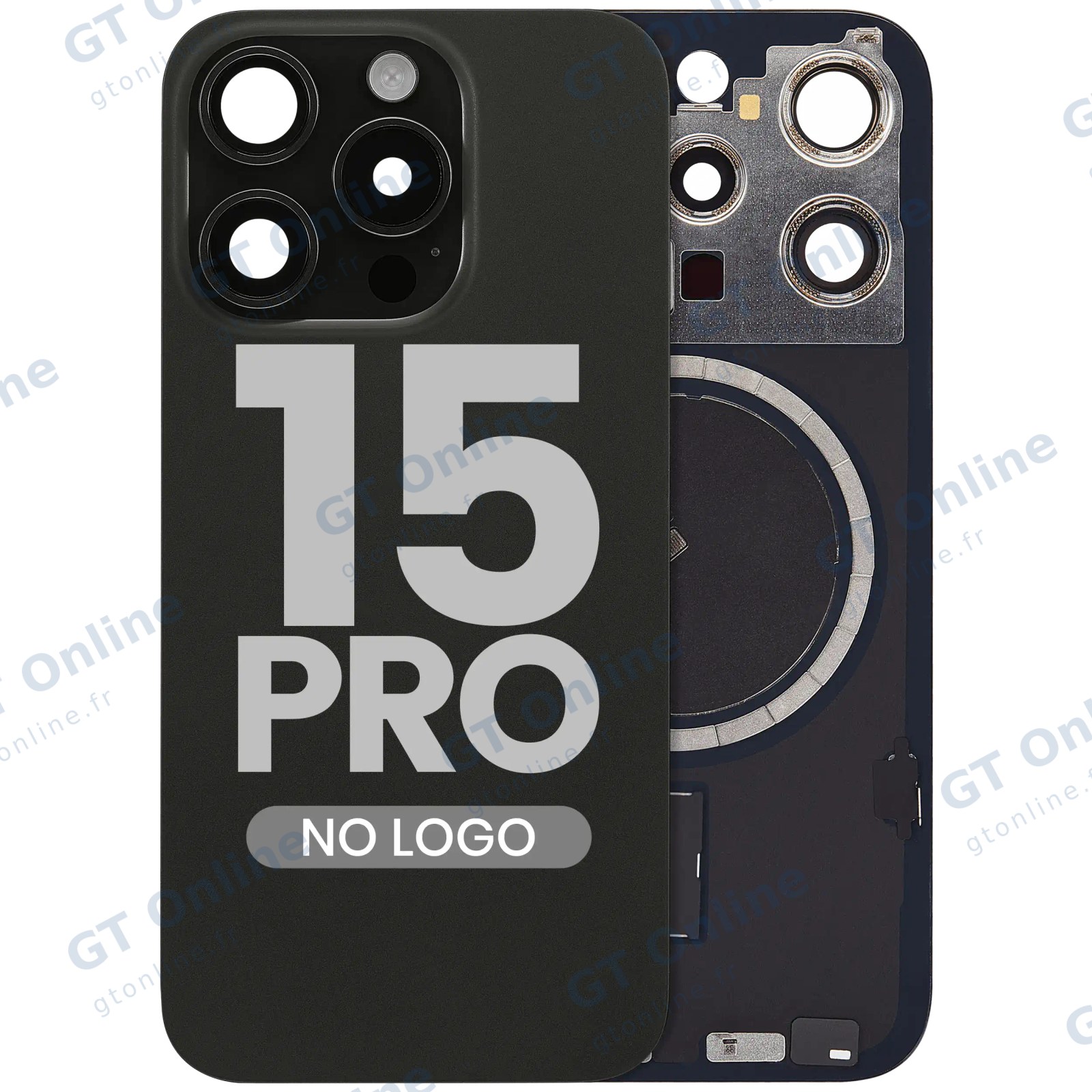 Vitre arrière pour Apple iPhone 15 Pro (sans logo, compatible, titane noir) — réf. 107183138946