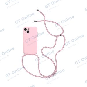 Coque Silicone avec Cordon Apple iPhone 15 Plus (02) Rose