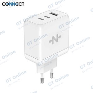 Chargeur Secteur GaN CONNECT MC-CBTAC65W 65W (USB + 2 USB-C) Blanc