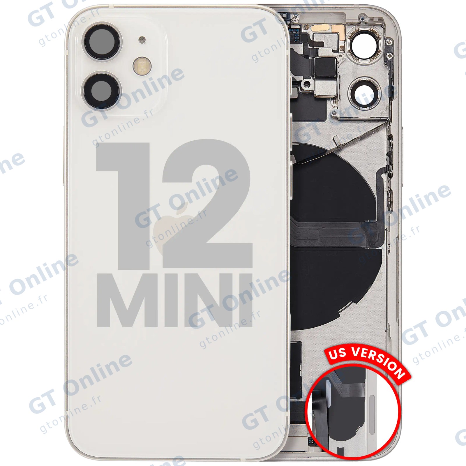 Châssis pour Apple iPhone 12 Mini (version US, origine d'occasion — grade B, blanc)