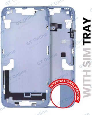 Châssis pour Apple iPhone 14 (version EU, origine d'occasion — grade A, bleu) — Châssis central avec petites pièces
