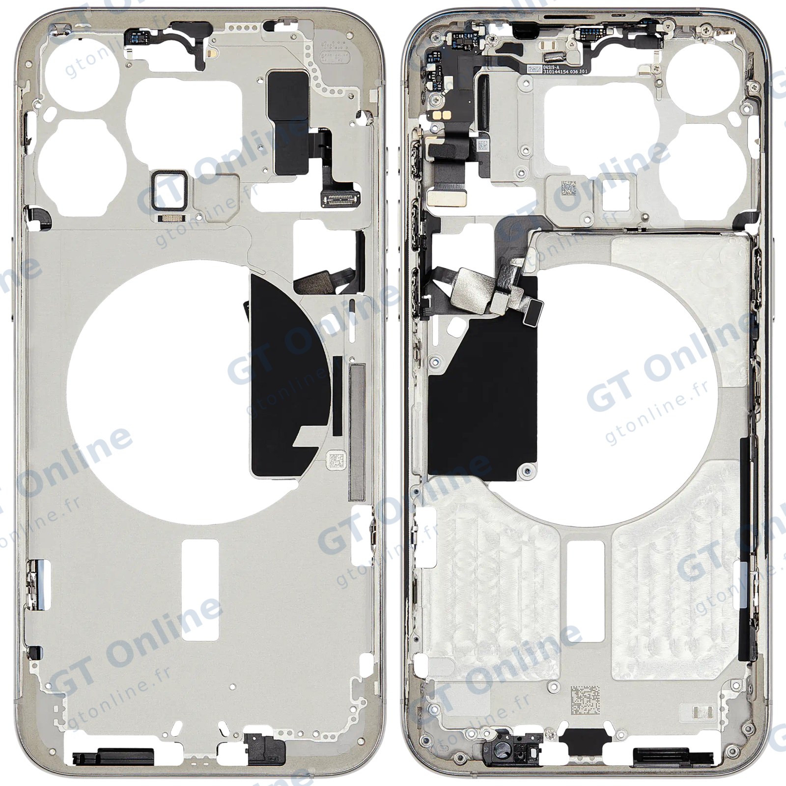 Châssis avec petits composants pour Apple iPhone 15 Pro Max (version EU, origine d’occasion — grade B, titane blanc) — vue 1