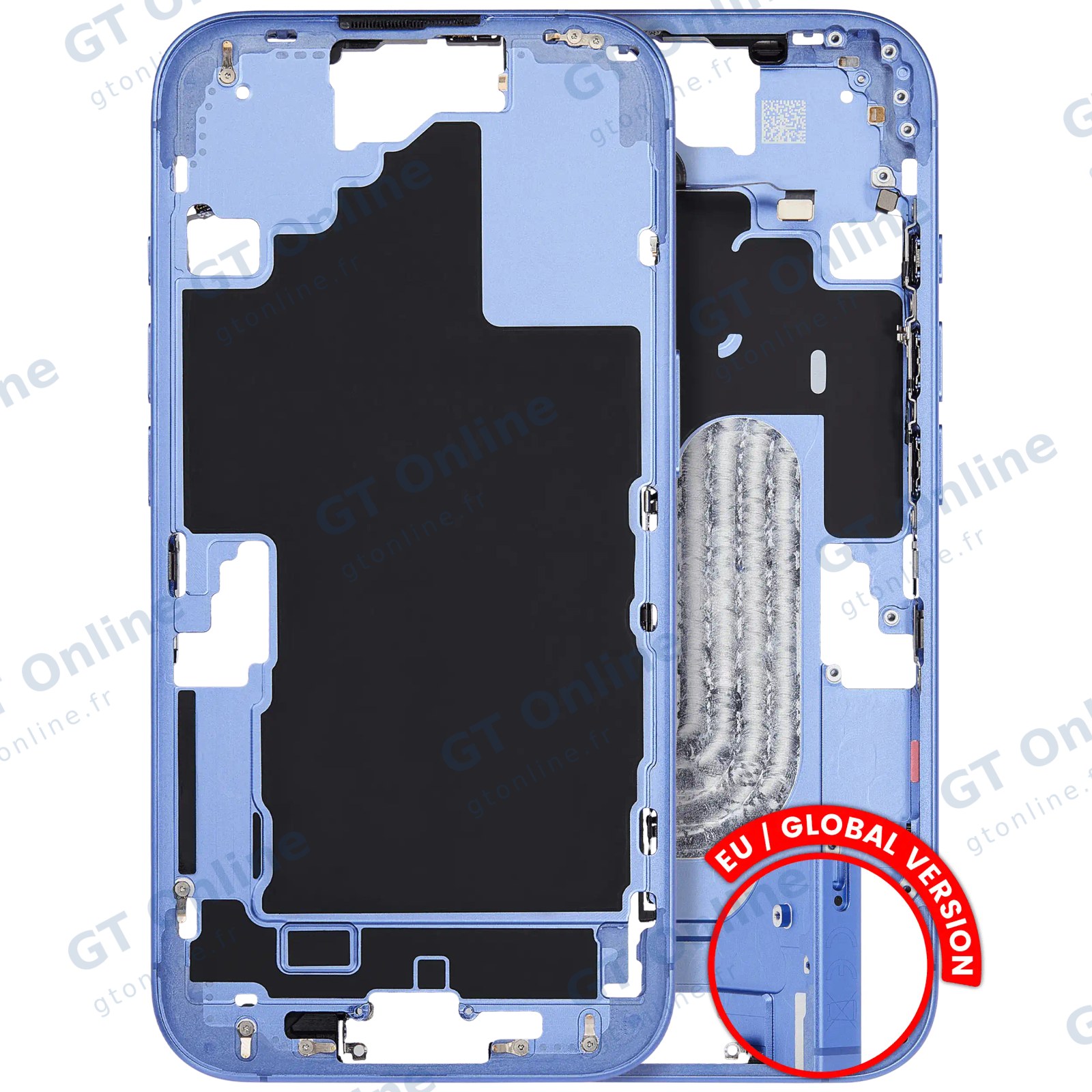 Châssis pour Apple iPhone 16 (version EU, origine d'occasion — grade B, bleu outremer) — Châssis central avec petites pièces