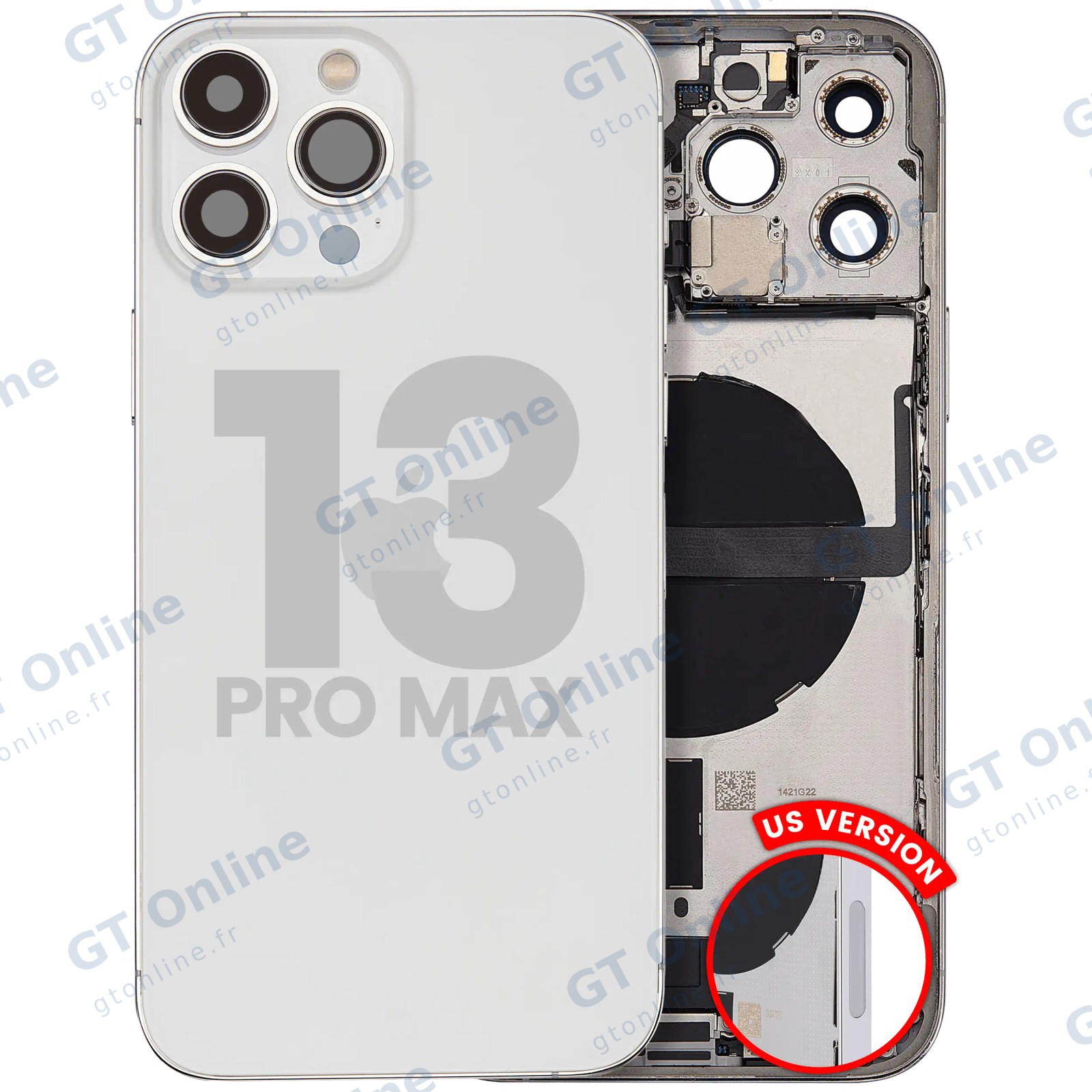 Châssis avec nappe de charge et petits composants pour Apple iPhone 13 Pro Max (version US, origine d'occasion — grade B, argent)