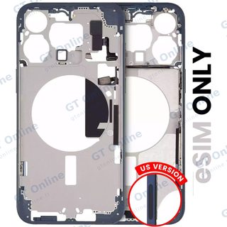 Châssis pour Apple iPhone 15 Pro Max (version US, origine d'occasion — grade A, Blue Titanium) — Châssis central avec petites pièces
