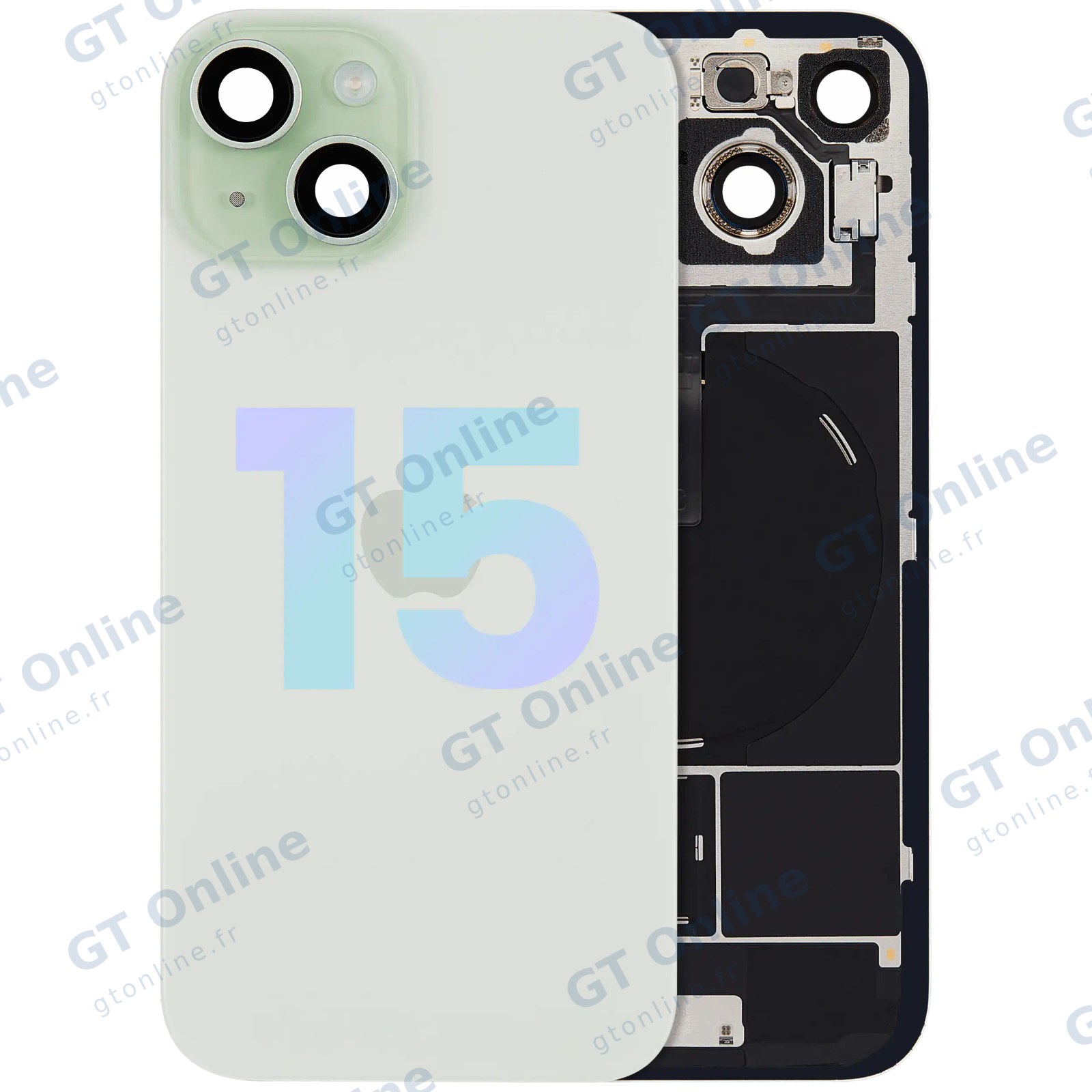Vitre arrière avec MagSafe, NFC et nappe flash pour Apple iPhone 15 (pack service origine, vert)