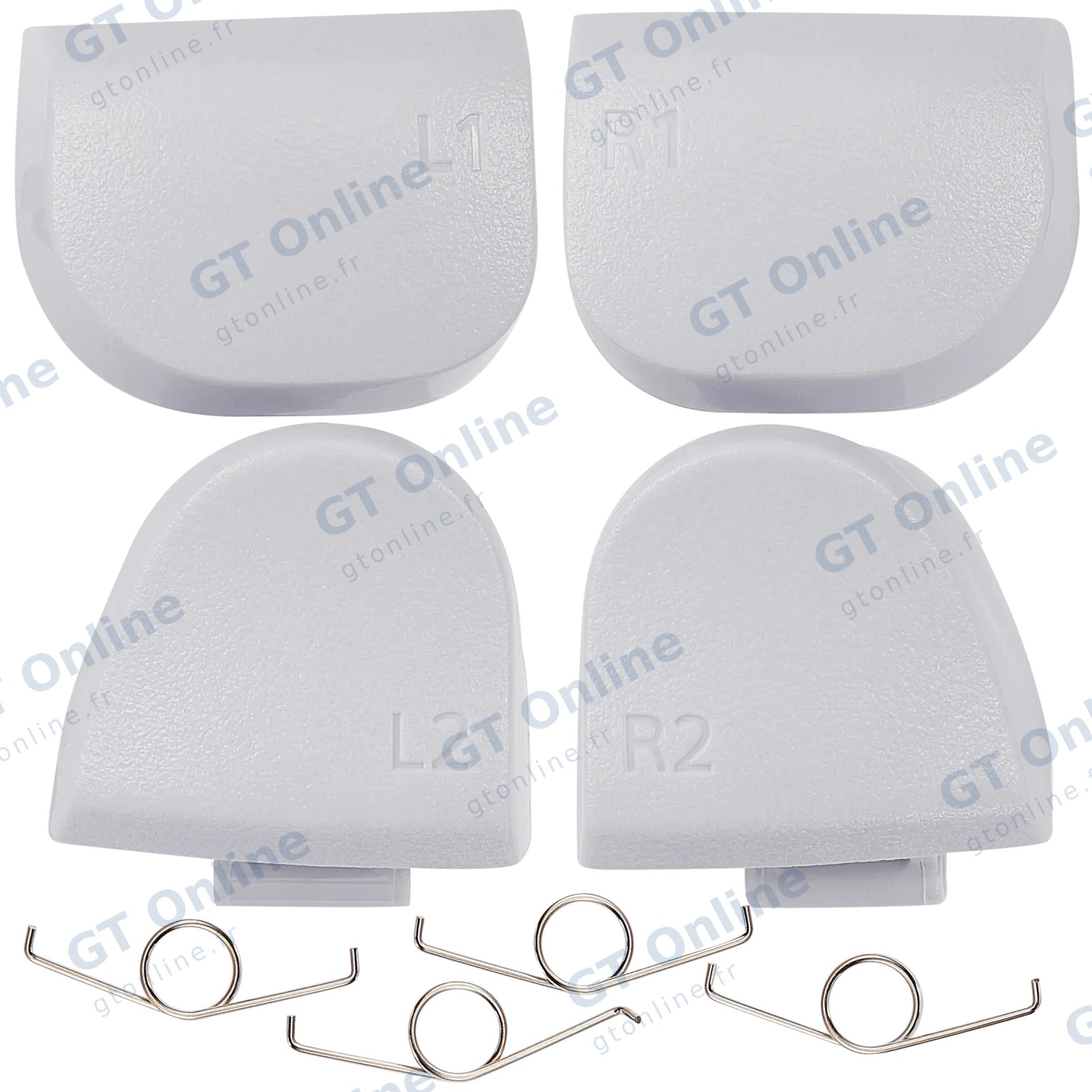 Gâchettes R1 / L1 / R2 / L2 avec ressorts pour manette Sony DualSense (PS5) — BDM-020 (blanc, jeu de 8 pièces)