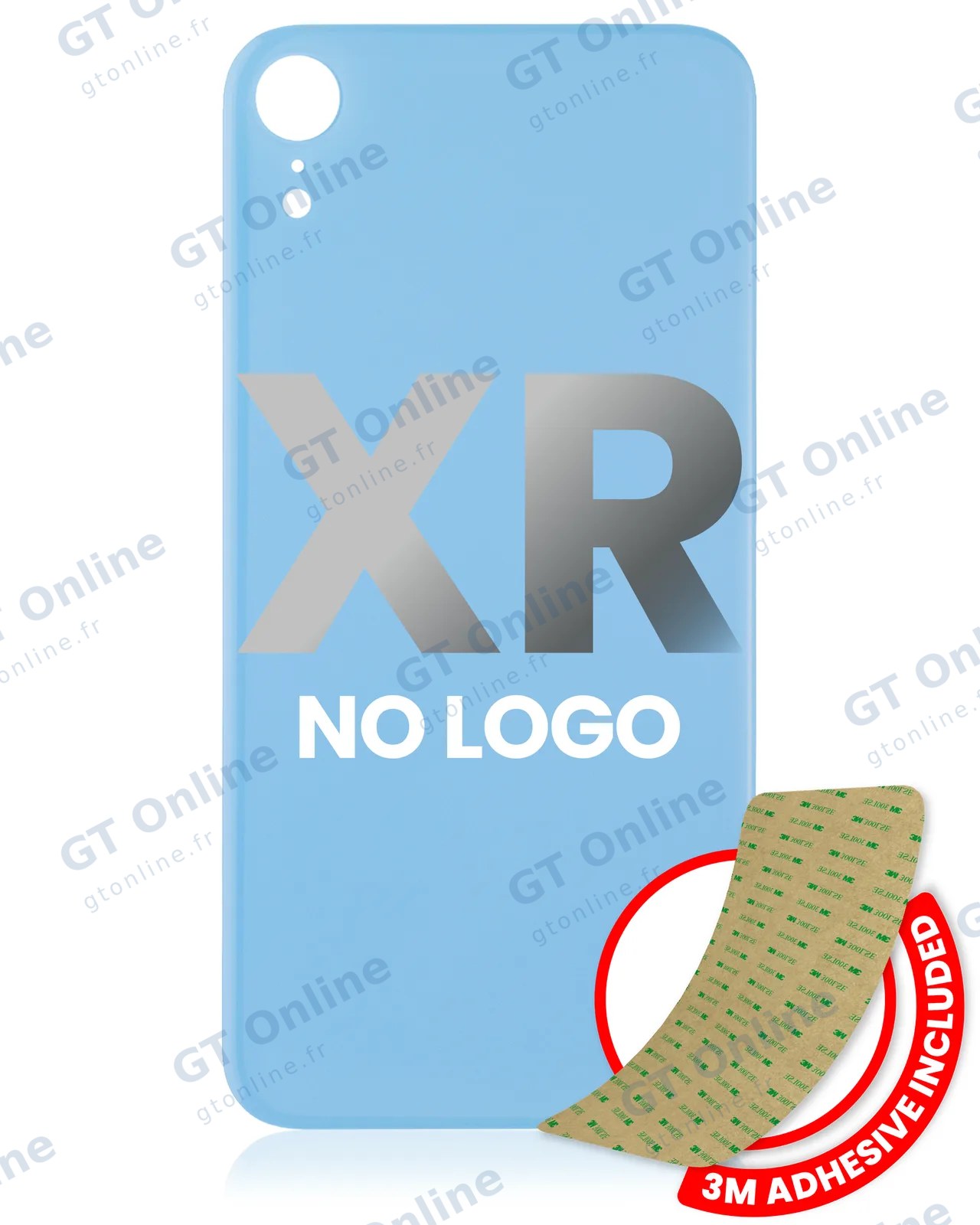 Vitre arrière pour iPhone XR (No Logo / Large Camera Hole, bleu)
