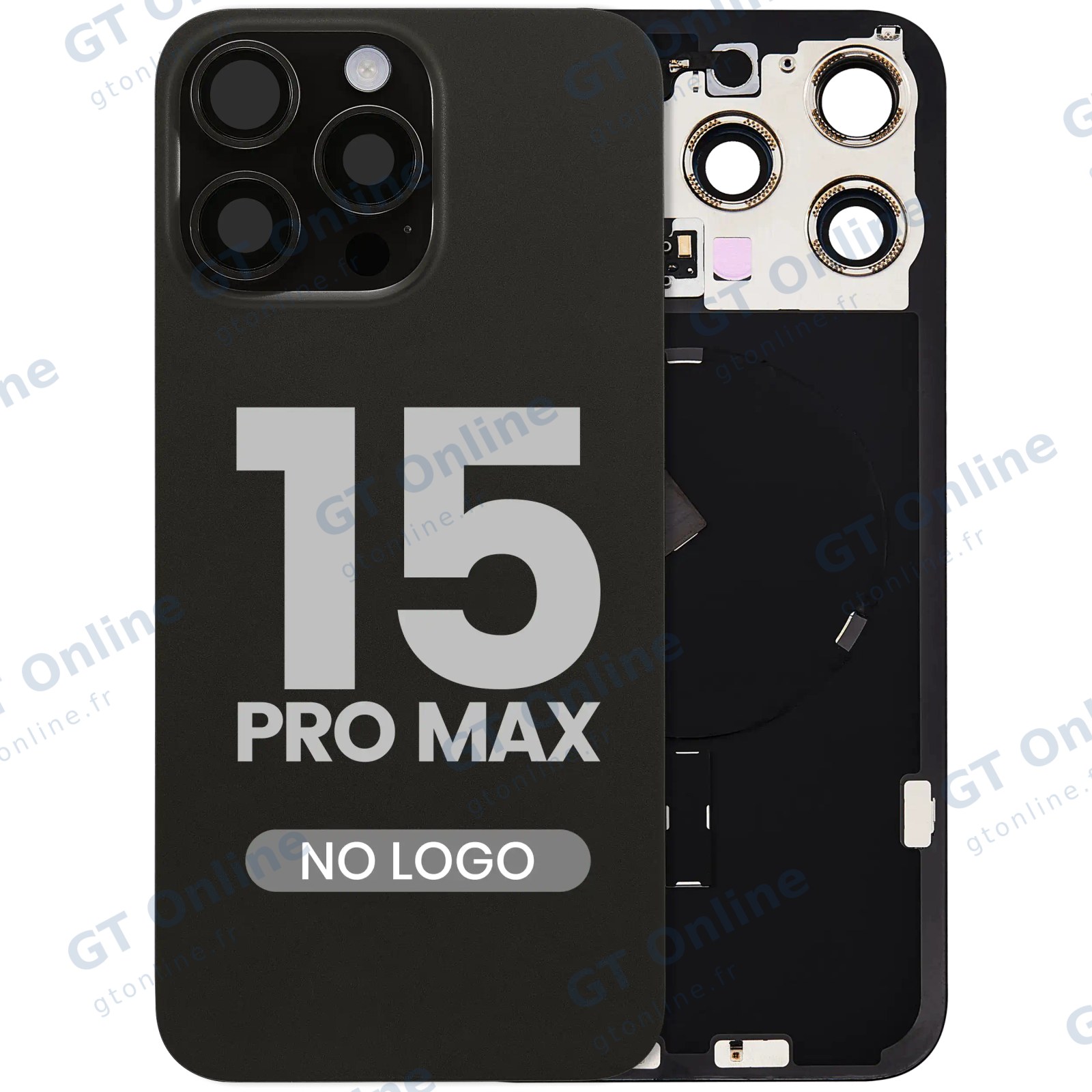 Vitre arrière pour Apple iPhone 15 Pro Max (sans logo, compatible, titane noir) — réf. 107082130572