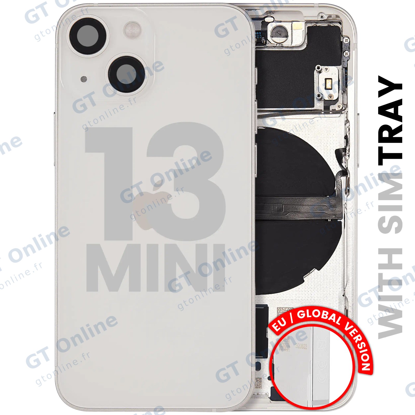 Châssis pour Apple iPhone 13 Mini (version EU, origine d'occasion — grade B, lumière stellaire) — Coque arrière avec petites pièces