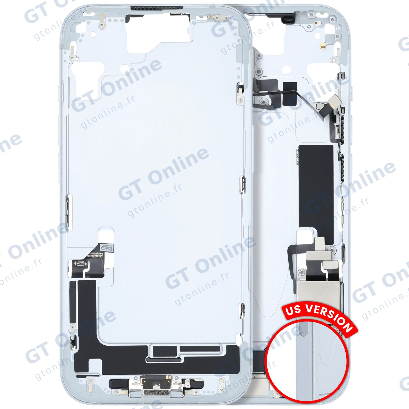 Châssis pour Apple iPhone 15 (version US, origine d'occasion — grade B, bleu)