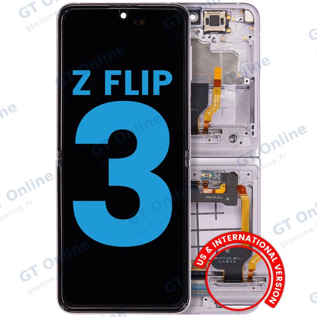 Écran OLED intérieur avec châssis pour Samsung Galaxy Z Flip 3 5G (F711) (version US & internationale, compatible, Lavender)