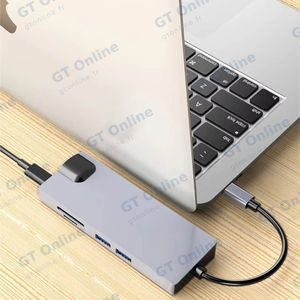 Hub USB-C (8-en-1) vers HDMI 4K + Ethernet RJ45 + USB-C + USB 3.0 x2 + VGA + SD/TF (micro SD) - Gris — vue 3