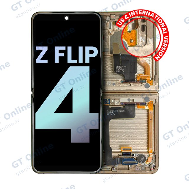 Écran OLED intérieur avec châssis pour Samsung Galaxy Z Flip 4 5G (version US & internationale, pack service origine, jaune)