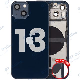 Châssis pour Apple iPhone 13 (version US, origine d'occasion — grade A, minuit) — Coque arrière avec connecteur de charge Flex et petites pièces