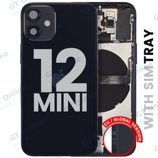 Châssis pour Apple iPhone 12 Mini (version EU, origine d'occasion — grade B, noir) — Coque arrière avec petites pièces — vue 1