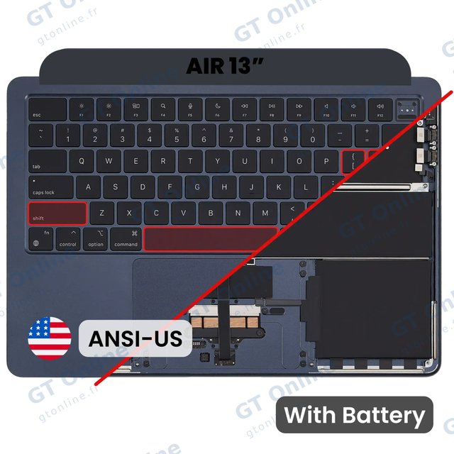 Châssis supérieur avec batterie et clavier ANSI US pour Apple MacBook Air 13" A3113 (origine d'occasion, minuit) — réf. 107182199113
