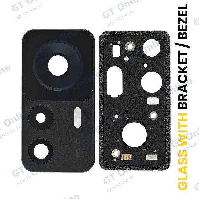 Lentille de caméra arrière avec support / contour pour Xiaomi 12T (jeu de 2 pièces, noir)