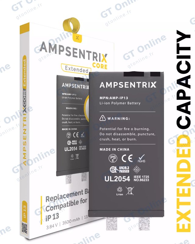 Batterie nue à souder pour Apple IPhone 13 (soudure par points requise, AmpSentrix Core Extended)