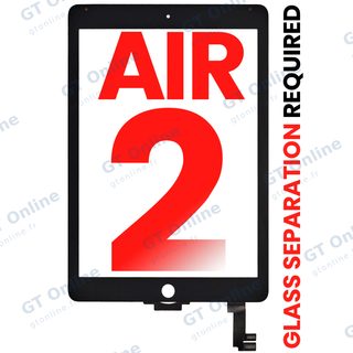 Vitre tactile pour Apple iPad Air 2 (OCA préinstallé, séparation de la vitre requise, compatible premium, noir)