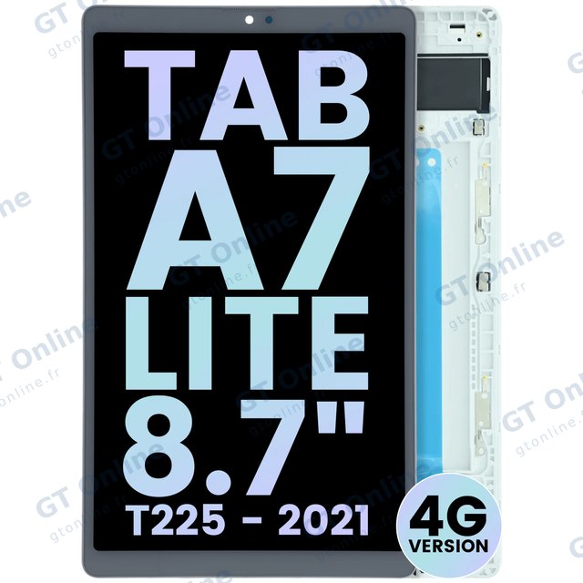 Écran LCD avec châssis pour Samsung Galaxy Tab A7 Lite 4G (T225) (pack service origine, blanc)