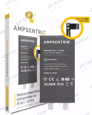 Cellule de batterie nue à souder pour Apple iPhone 12 / 12 Pro (soudure par points requise, AmpSentrix Core) — réf. 107082071213