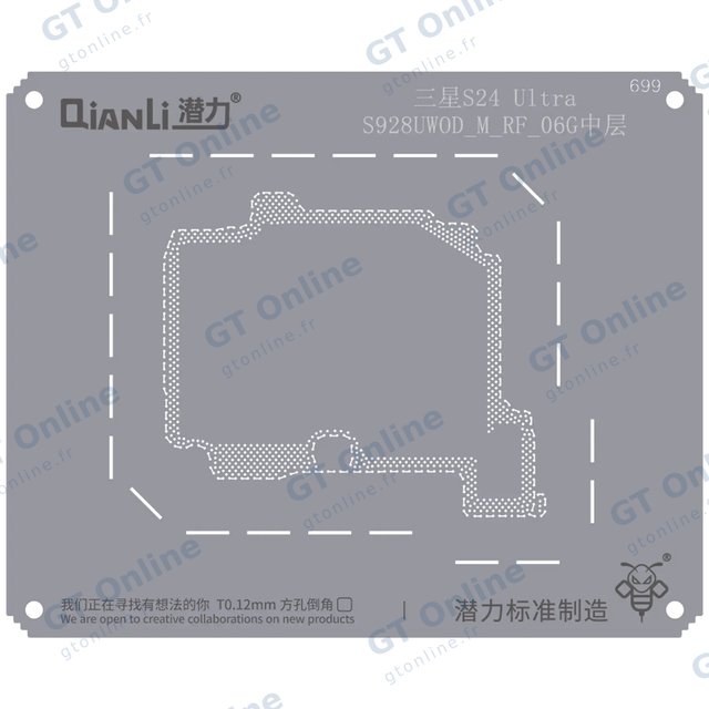 Pochoir de rebillage Qianli Bumblebee QS699 pour couche intermédiaire Samsung S24 Ultra (S928UWODMRF06G)