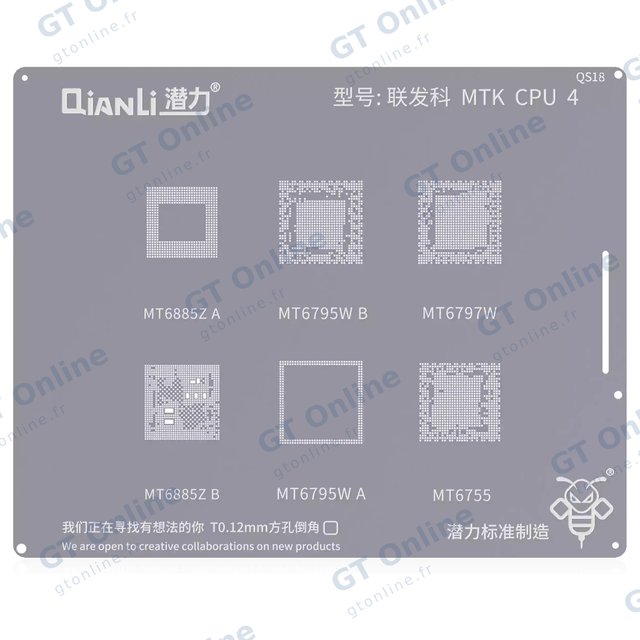 Pochoir de rebillage Qianli Bumblebee QS18 CPU MTK 4 — MT6885Z.A/6795W.B/6797W/6885Z.B/6795W.A/6755