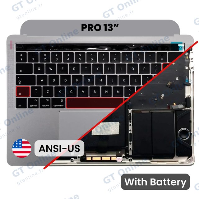 Châssis supérieur avec batterie et clavier ANSI US pour Apple MacBook Pro 13" A1706 (2016) (origine d'occasion, gris sidéral) — réf. 107082089535
