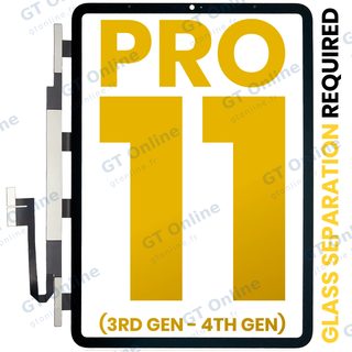 Vitre tactile pour Apple iPad Pro 11" 3rd Gen (2021) / Pro 11" 4th Gen (2022) (OCA préinstallé, séparation de la vitre requise, premium, toutes couleurs)