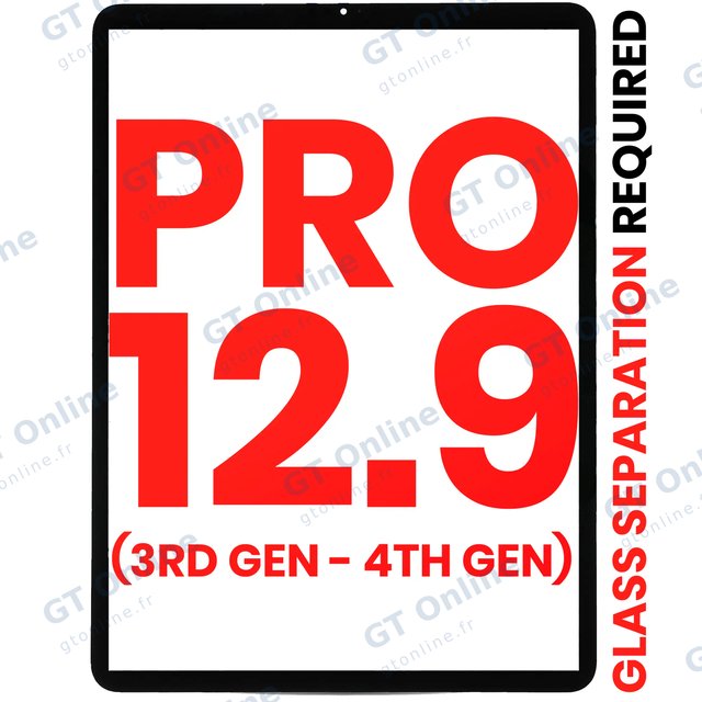 Vitre tactile pour Apple iPad Pro 12.9" 3rd Gen (2018) / 12.9" 4th Gen (2020) (OCA préinstallé, séparation de la vitre requise, compatible premium, toutes couleurs)