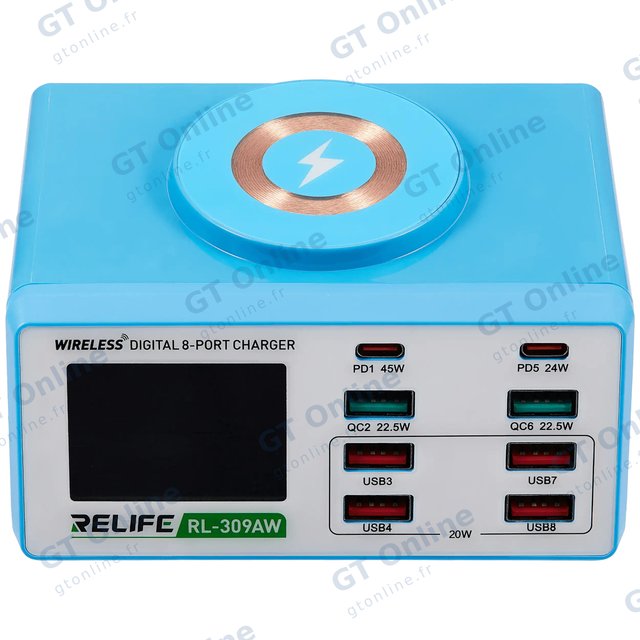 Chargeur 8 ports sans fil à affichage numérique ReLife RL-309AW 100 W
